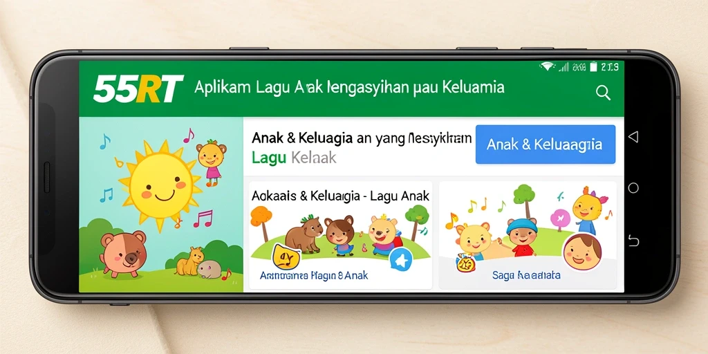 Tampilan antarmuka aplikasi 55RT yang ceria dan ramah anak.