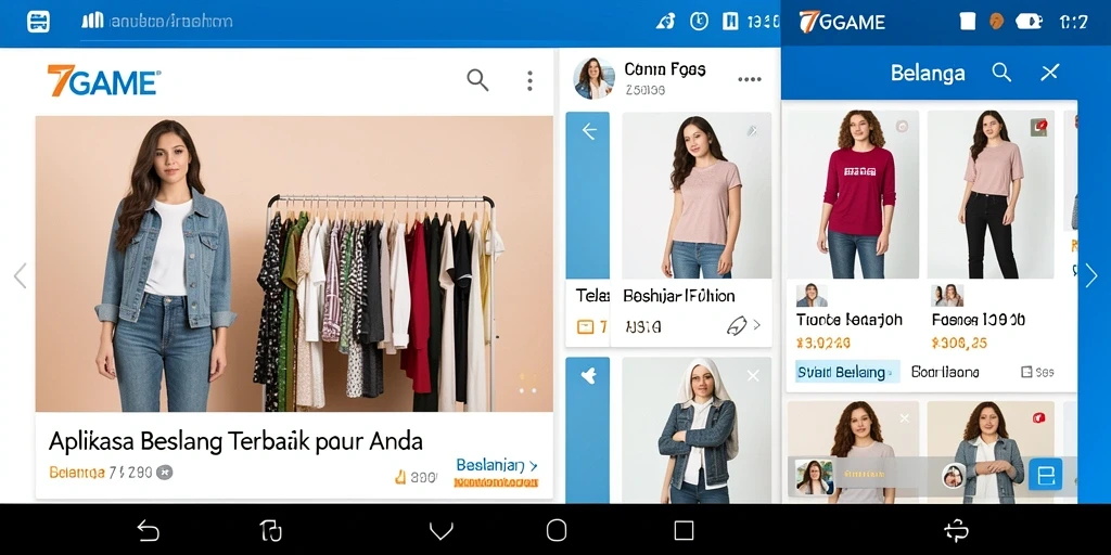 Tampilan antarmuka aplikasi 7GAME yang menarik dan fungsional untuk belanja fashion.
