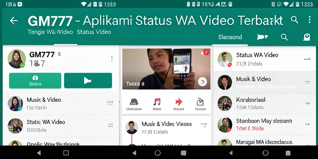 Tampilan antarmuka aplikasi GM777 untuk Status WA Video yang menarik dan user-friendly.