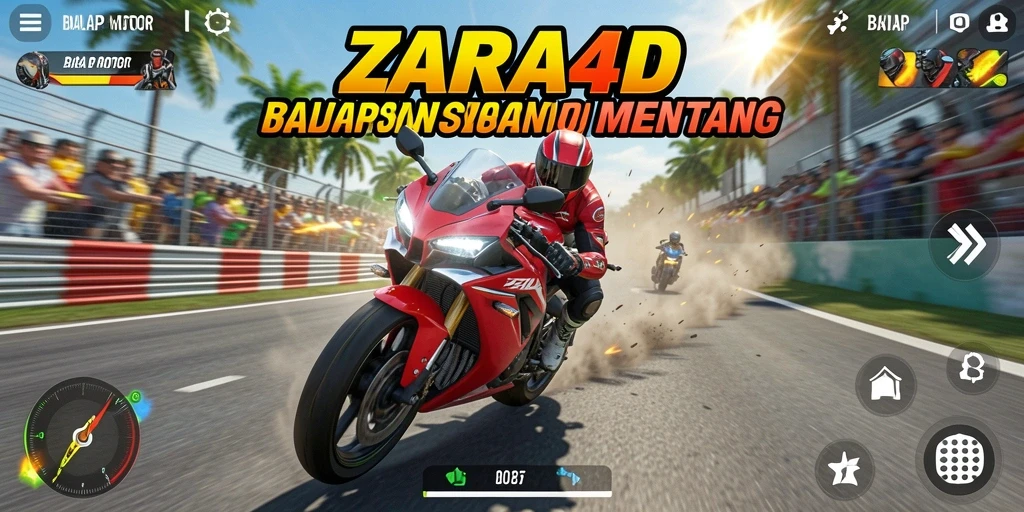 Tampilan antarmuka balap motor yang menawan dan interaktif.